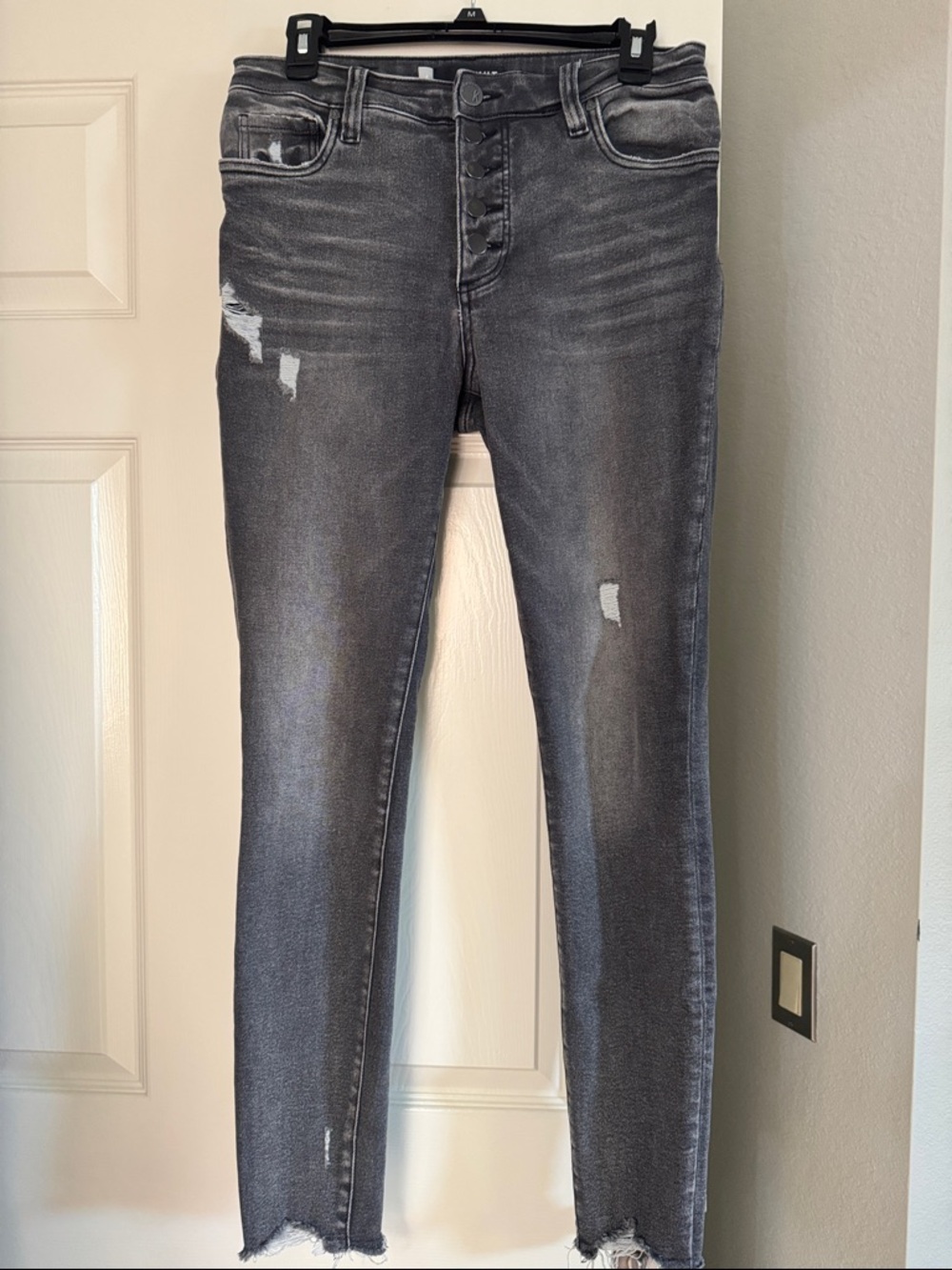 Kut from the Kloth Gray Distressed High-Rise Skinny Jeans